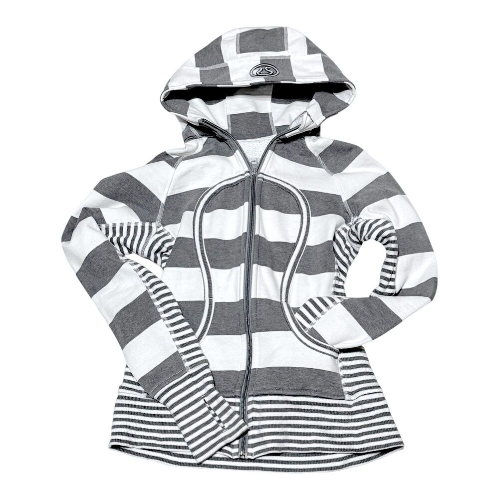 Lululemon Scuba Hoodie Full Zip 6 White Gray Wee Stripe OG Heavy Cotton Jacket